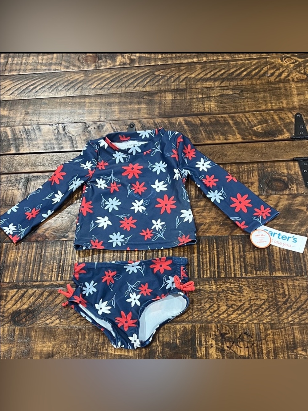 Carter's Navy and Red Floral Kids Rashguard Set